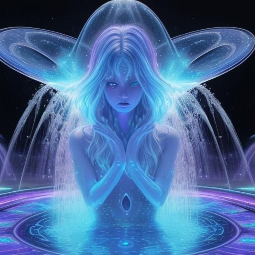 Holographic Cosmic Water Fountain in Visionary Art Style