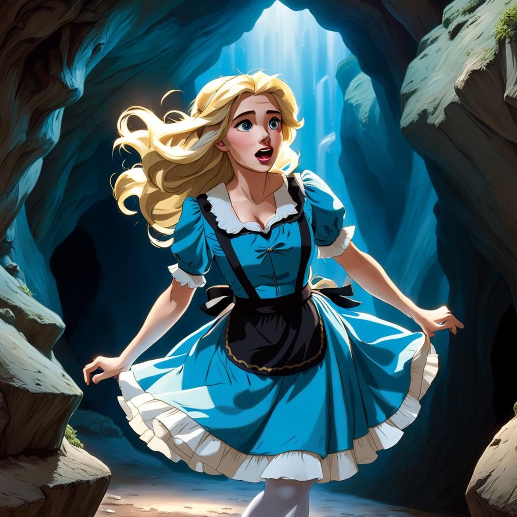 Scared Disney Princess Falling in Cave, Digital Art