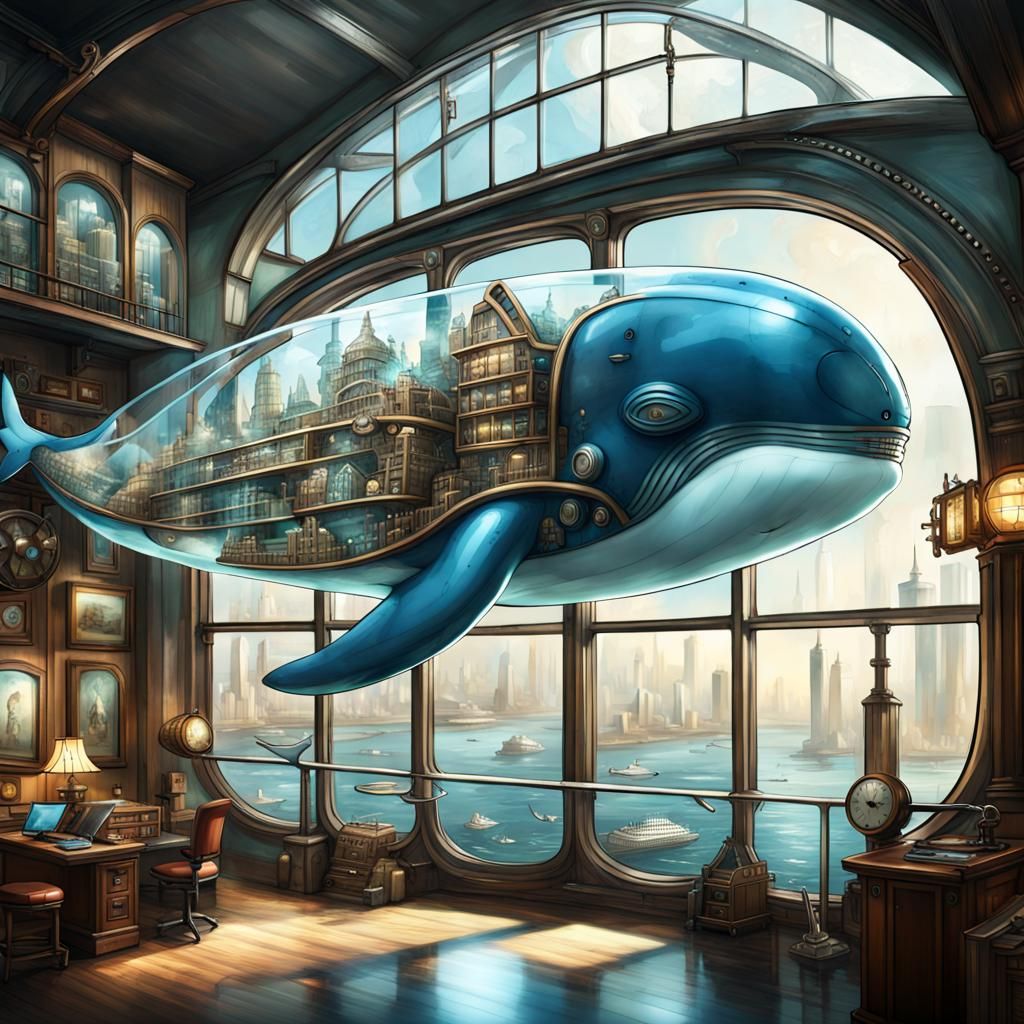 Steampunk City Inside a Glass Whale