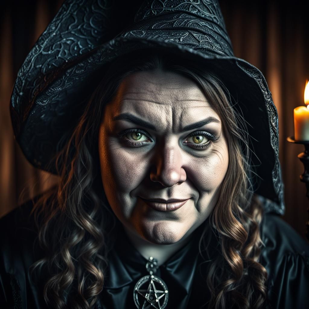 Obese Young Witch Portrait in Chiaroscuro Lighting