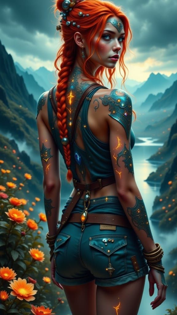 Ethereal Woman with Runes in Otherworldly Landscape