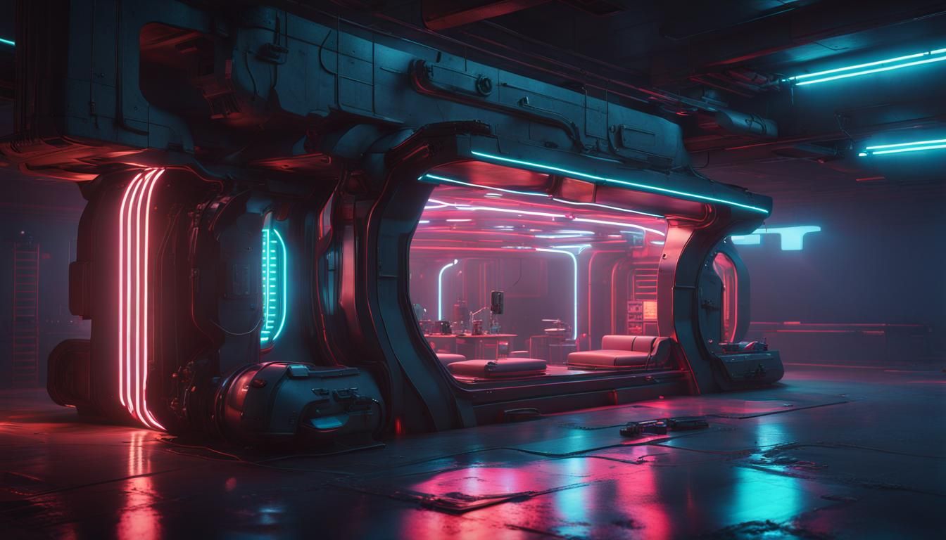 Futuristic Underwater City with Neon Lights in Cyberpunk Sty...