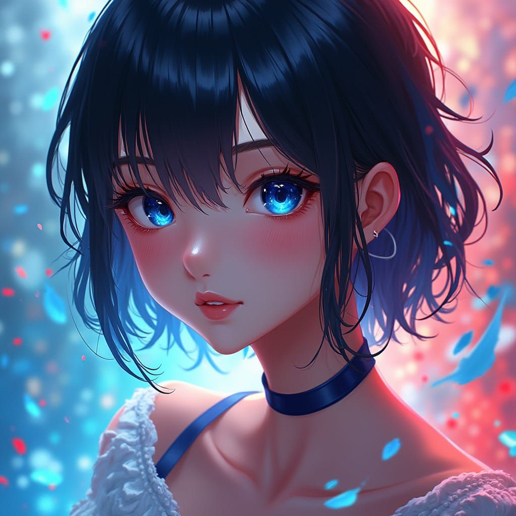 Pretty Blue-Haired Girl in Dramatic Splash Art Style