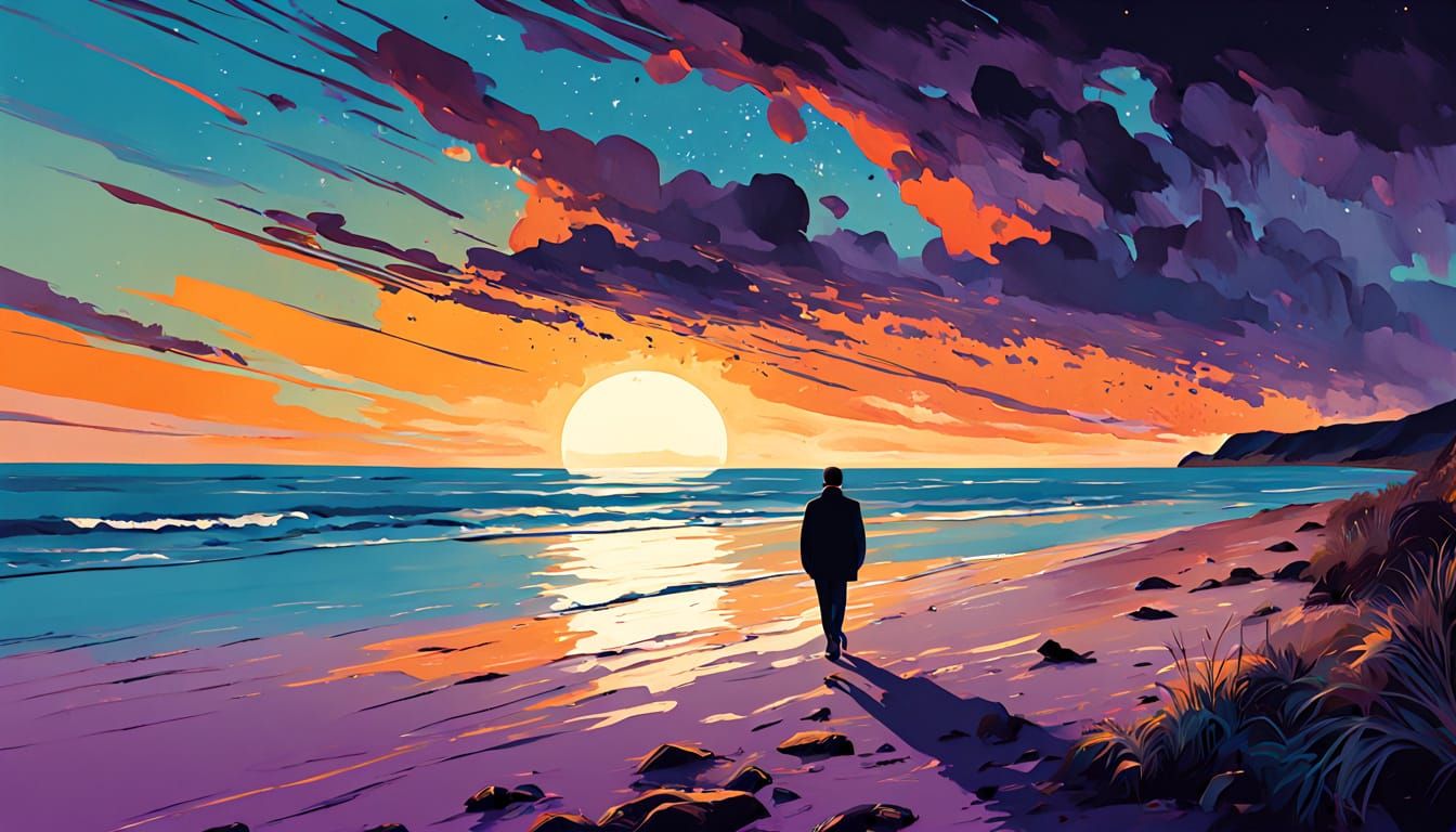 Ethereal Coastal Scene in Expressionist Style