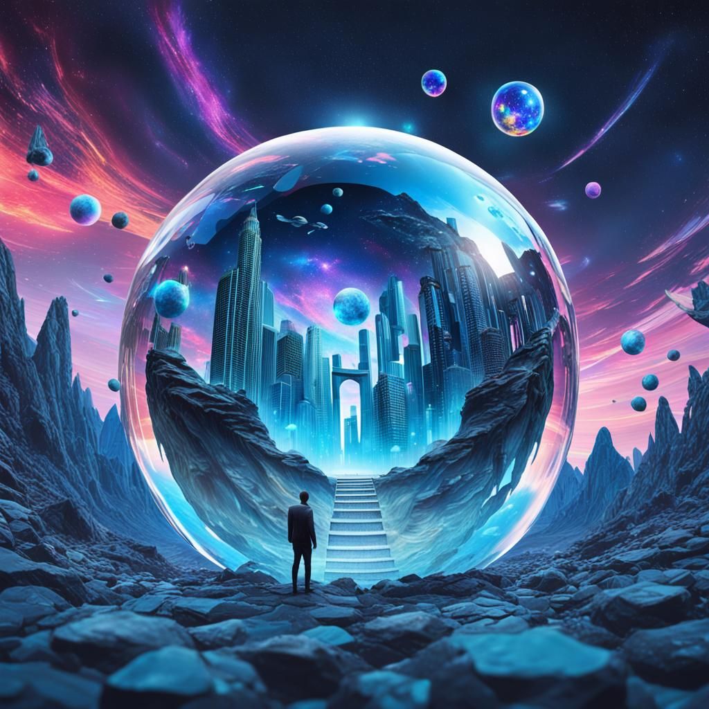 Futuristic World in Astral Sphere, Holographic Illustration