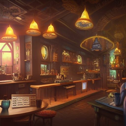 Fantastical Coffee Shop Concept Art in Deep Color