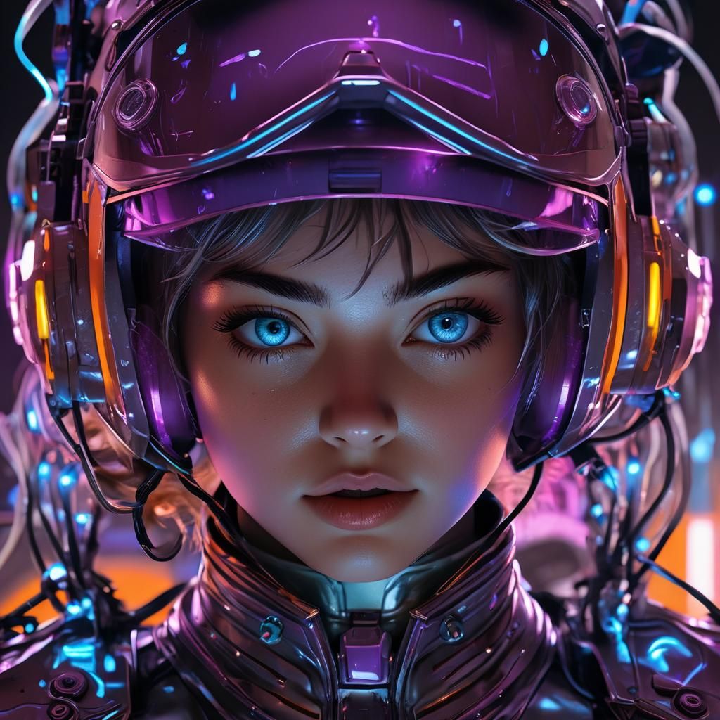 Cyberpunk Woman in Neon Armor, Digital Art
