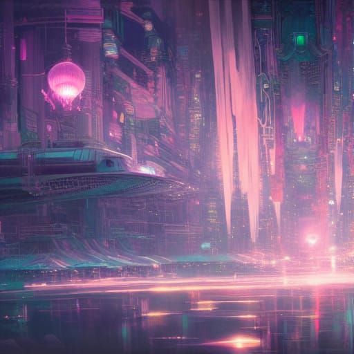 Electric Jellyfish Predator over Tokyo: Psychedelic Art