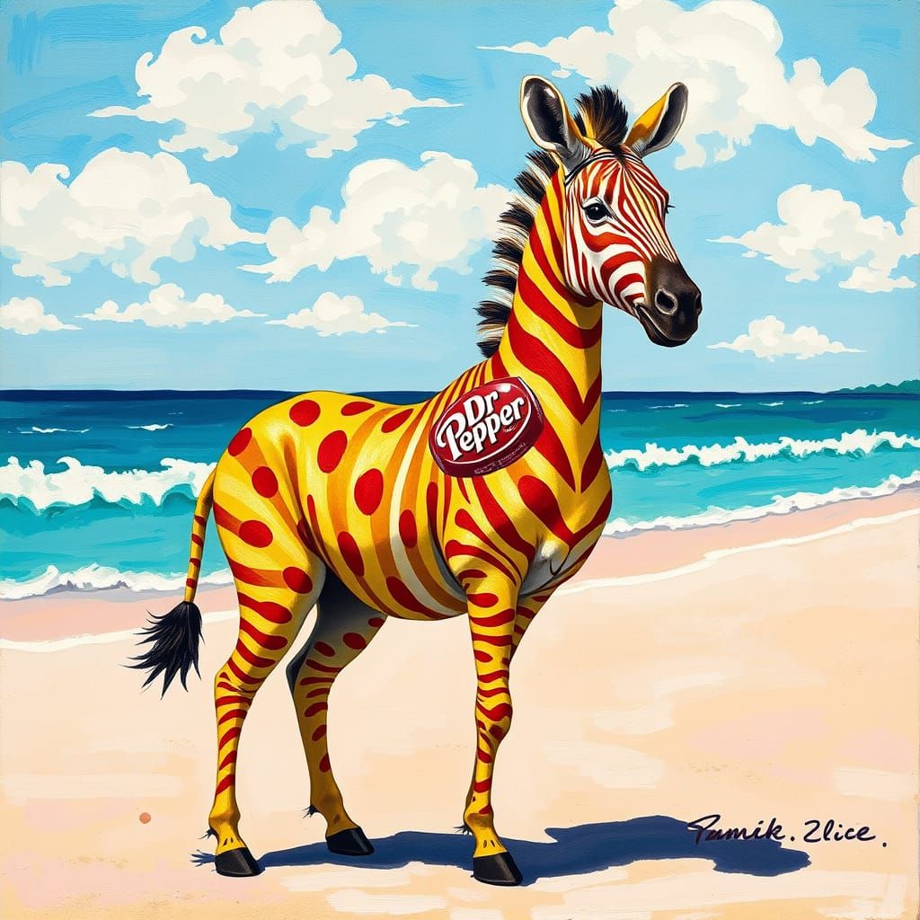 Polka Dot Zebra on Beach in Impressionist Style