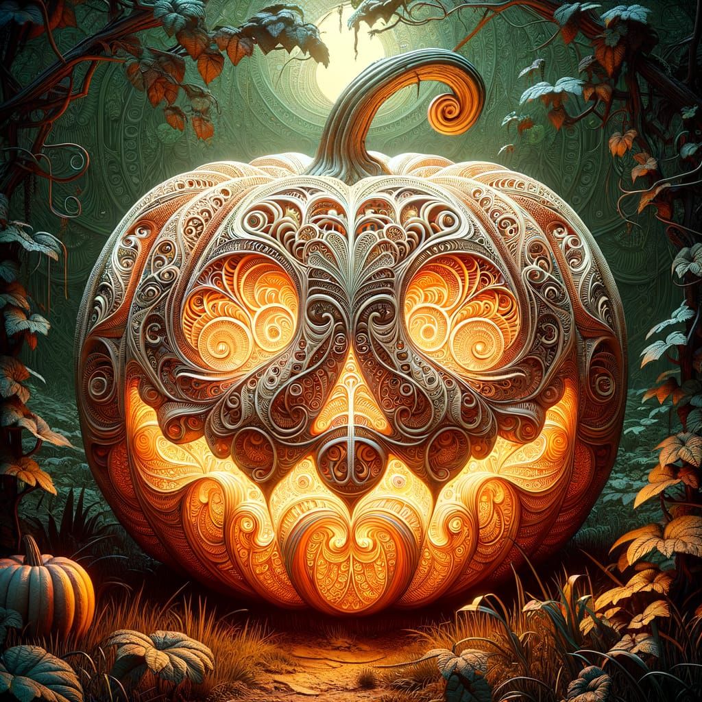 Intricate Jack-o-Lantern in Art Nouveau Style