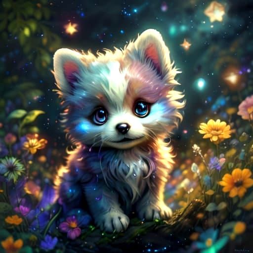 Cute Fantasy Puppy with Tongue Out