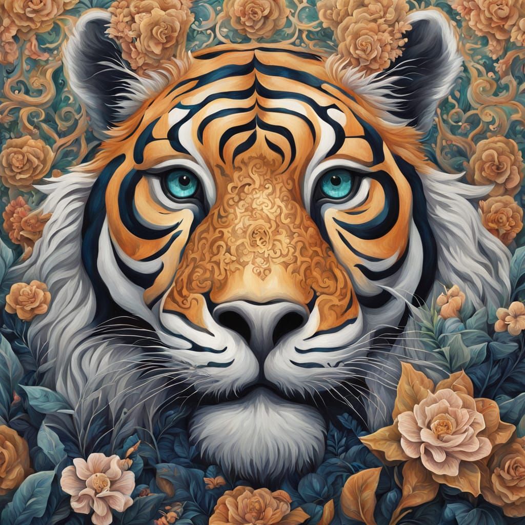 Tiger Head Puzzle Mask in Pop Surrealism Style