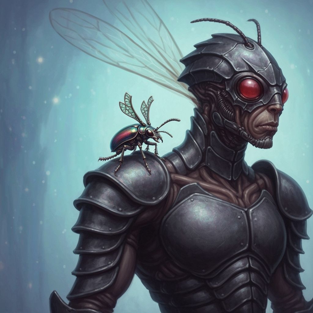Armored Wasp with Beetle in Biomechanical Style