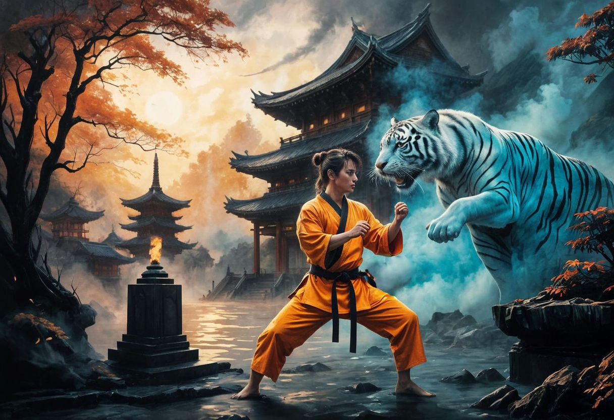 Japanese Karate Master with Tiger Spirits