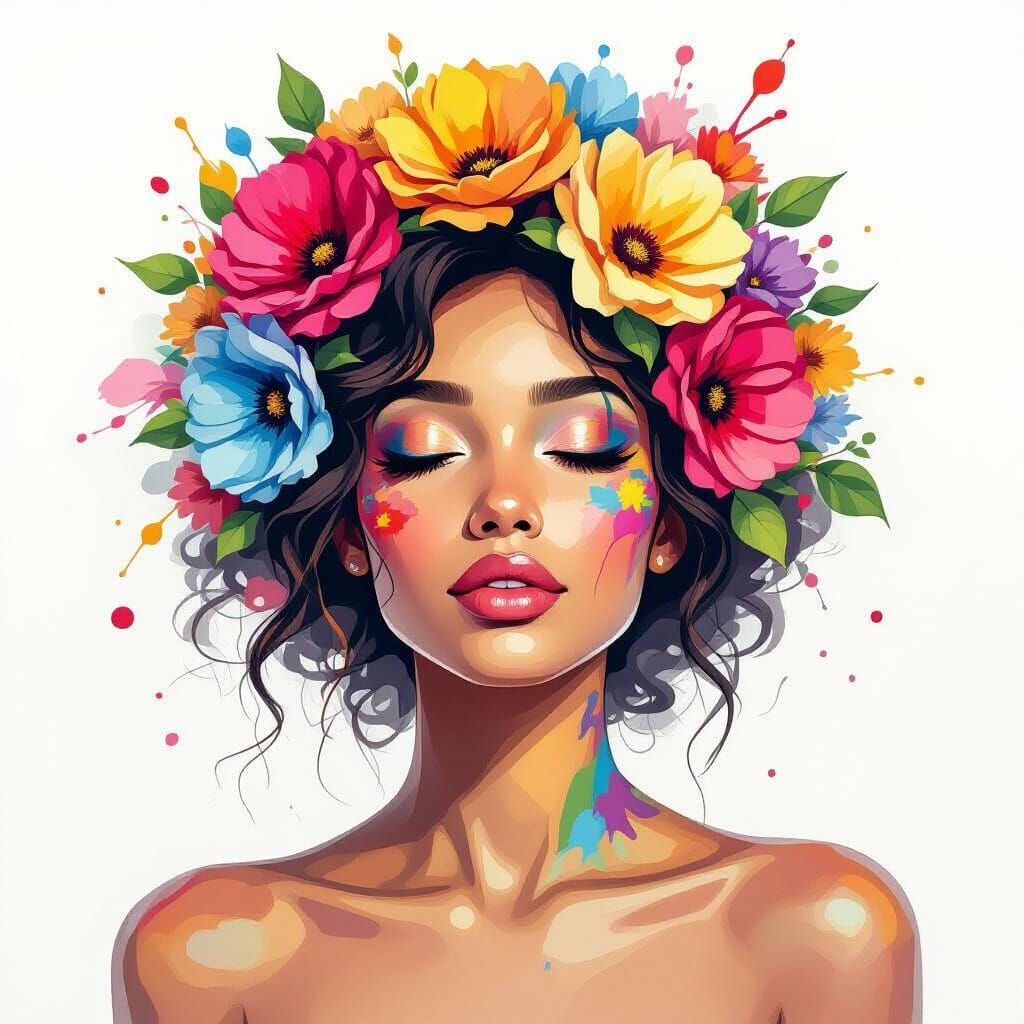 Blooming Figure in Expressive Paint Splashes