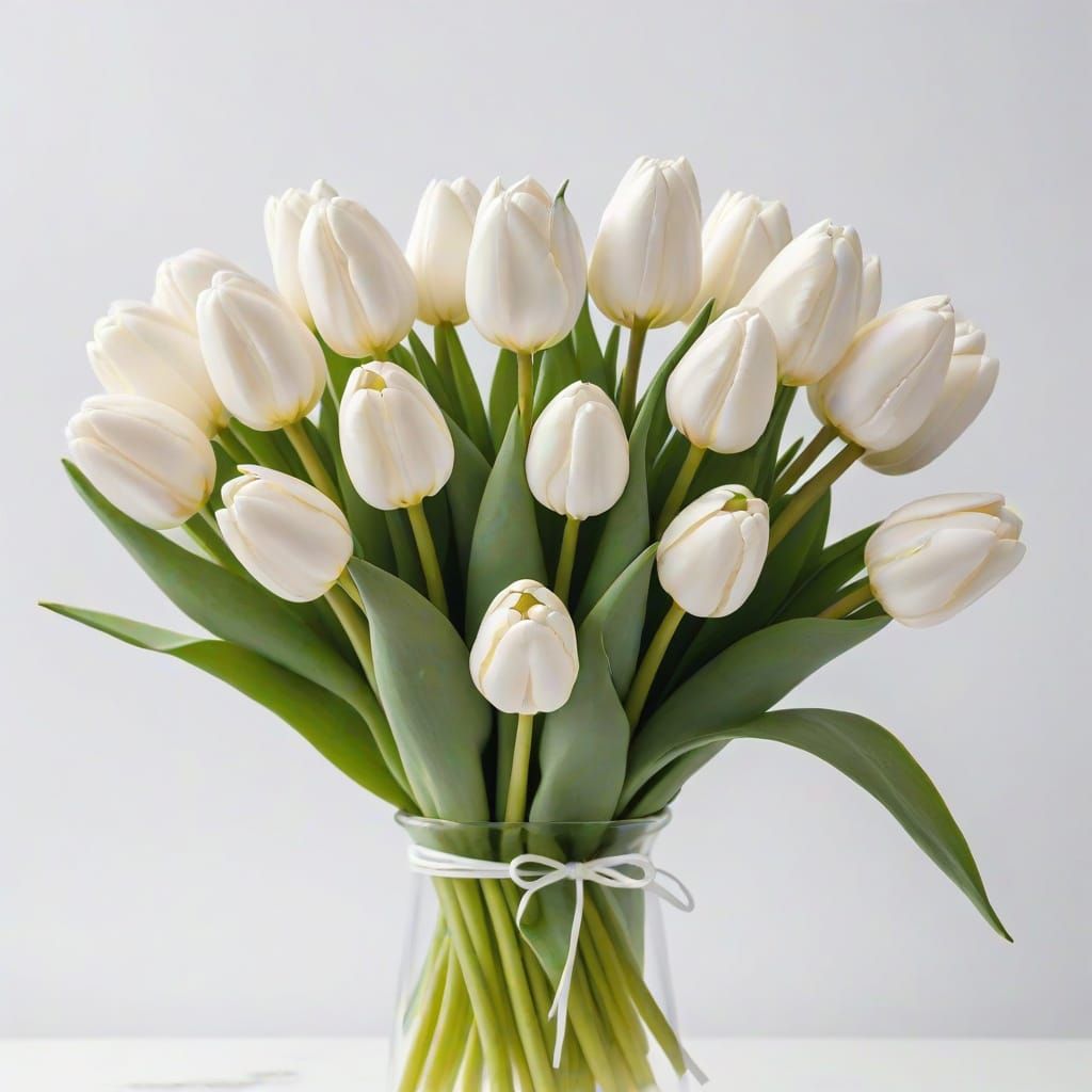 White Tulip Bouquet on White Background