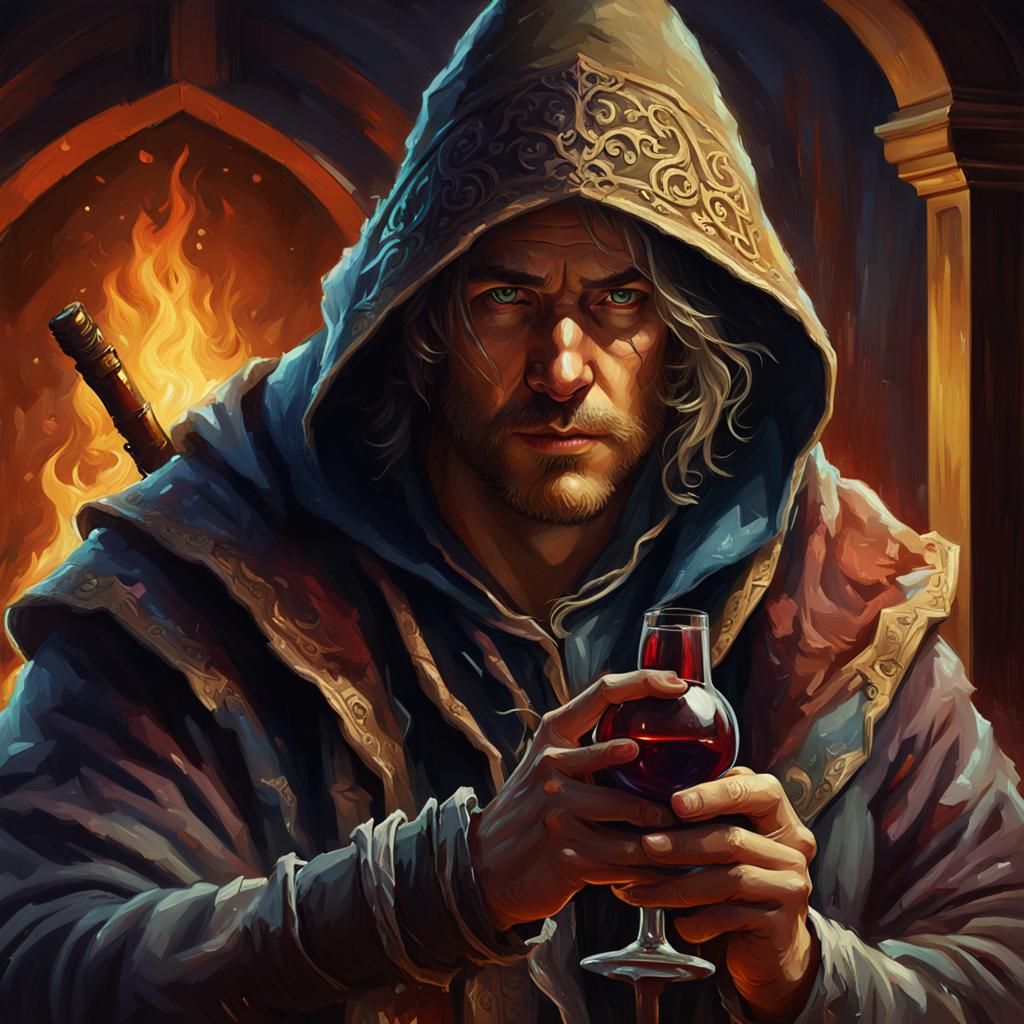 Fantasy Bard Portrait with Gun, Oil on Canvas