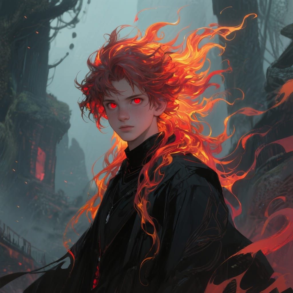 Mystical Portrait of Fiery-Haired Youth in Digital Art Style