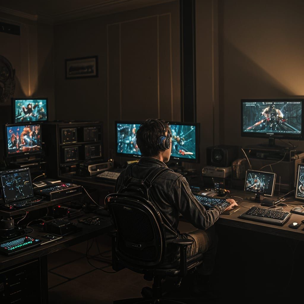 Hyperrealistic Gaming Setup with Cinematic Composition