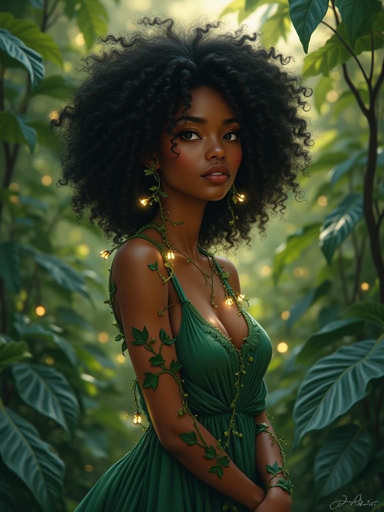 Ethereal Woman in Forest, Oil Painting Style