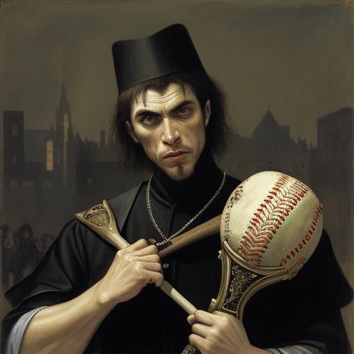 Vampire Baseball Player in Classic Portrait Style