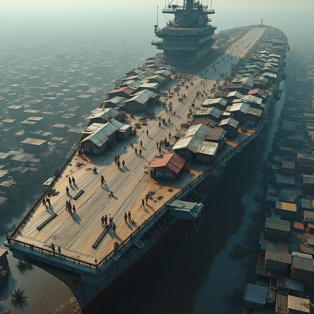 Colossal Aircraft Carrier Transformed Into Urban Slum Metrop...