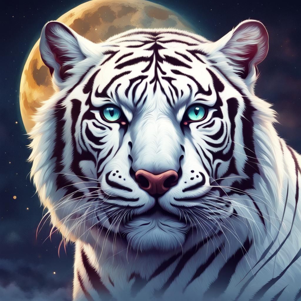 Majestic White Tiger Under Moonlight: Hyperrealistic Splash ...