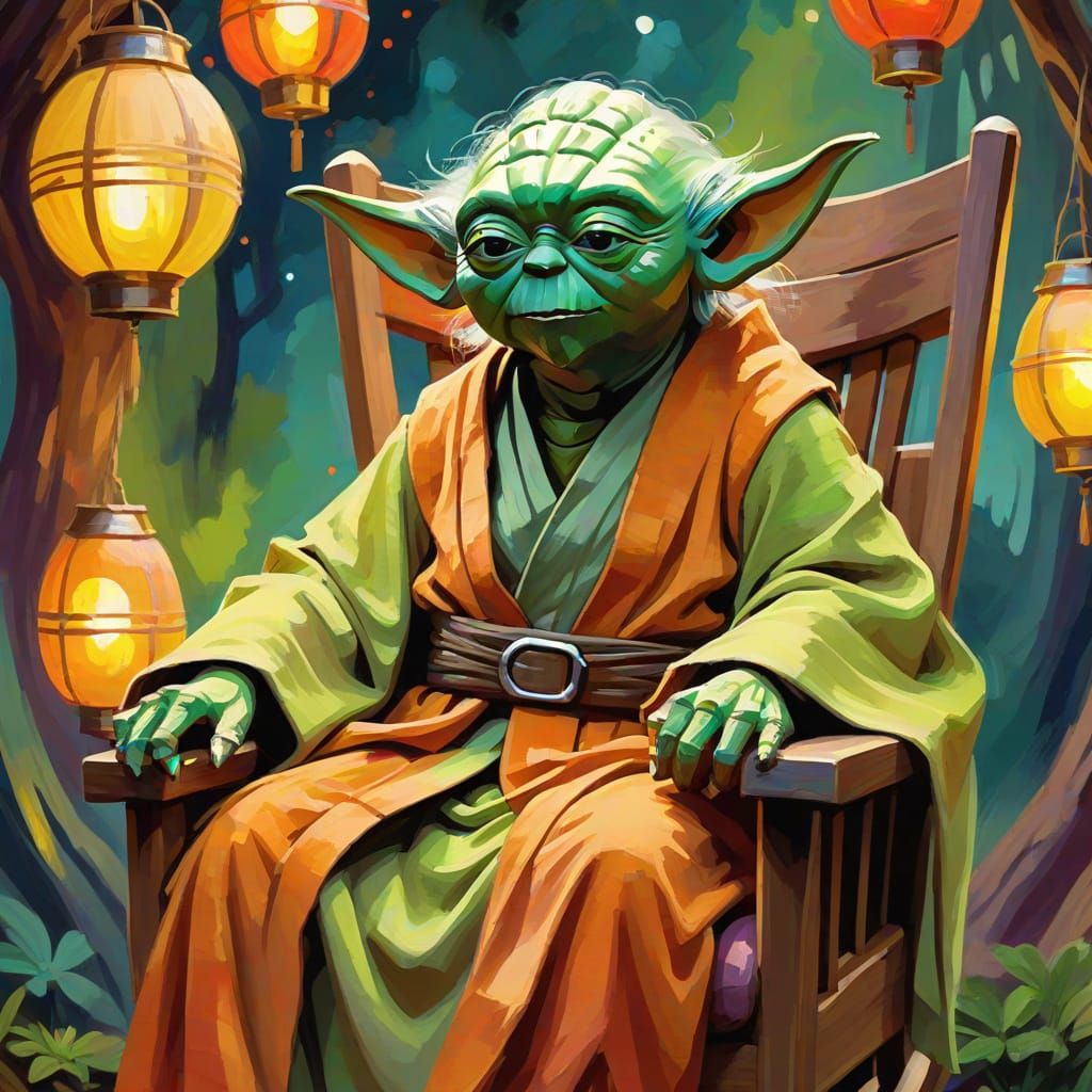 Yoda in Serene, Mystical Forest as Fauvist Painting