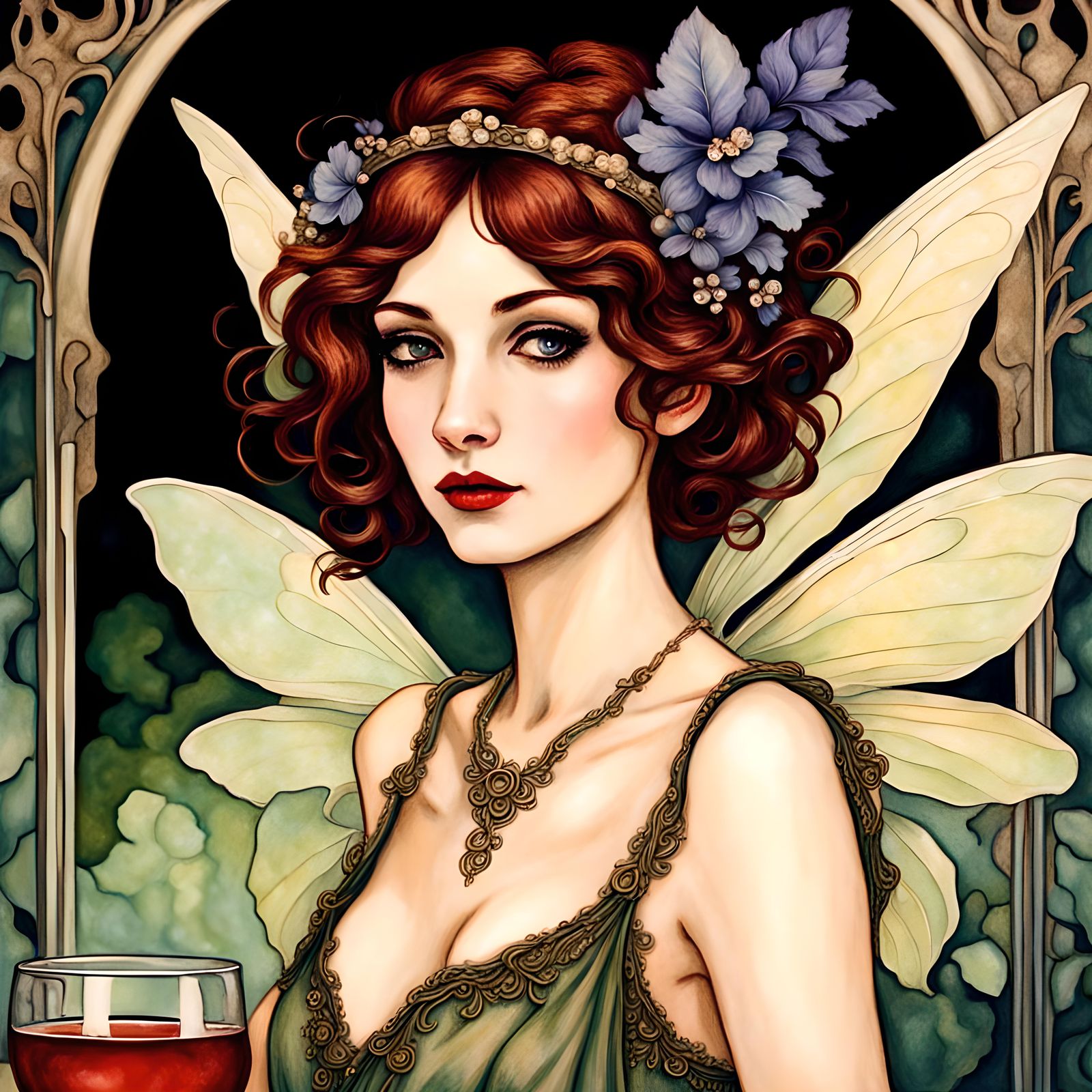 Portrait, Beautiful fantasy fairy, bartender, mysterious, ar...