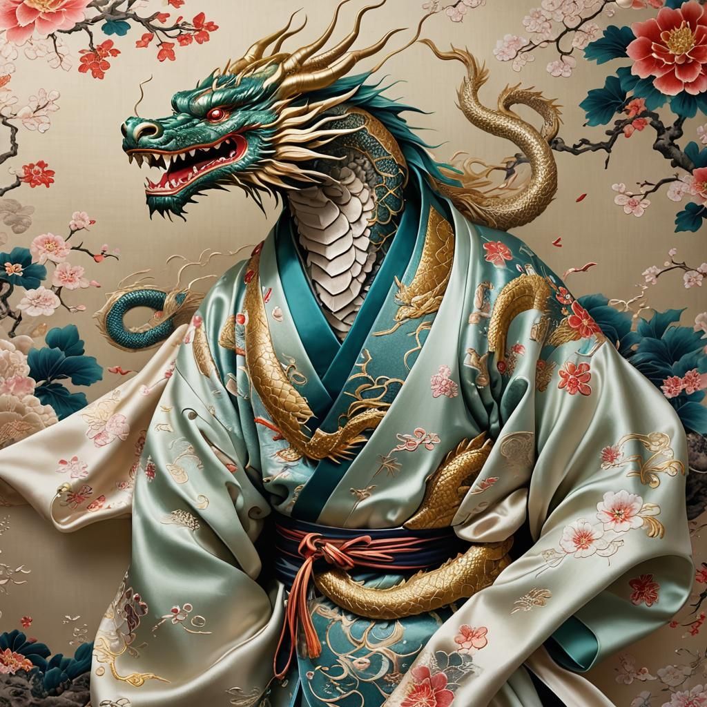 Kimono Dragon: Hyperrealistic Asian Portrait