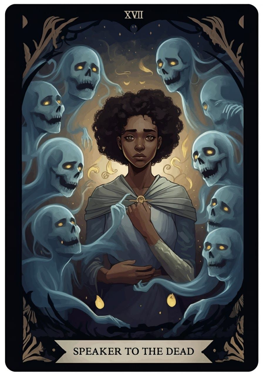 Speaker to the Dead: Tarot Card in Rider-Waite Style