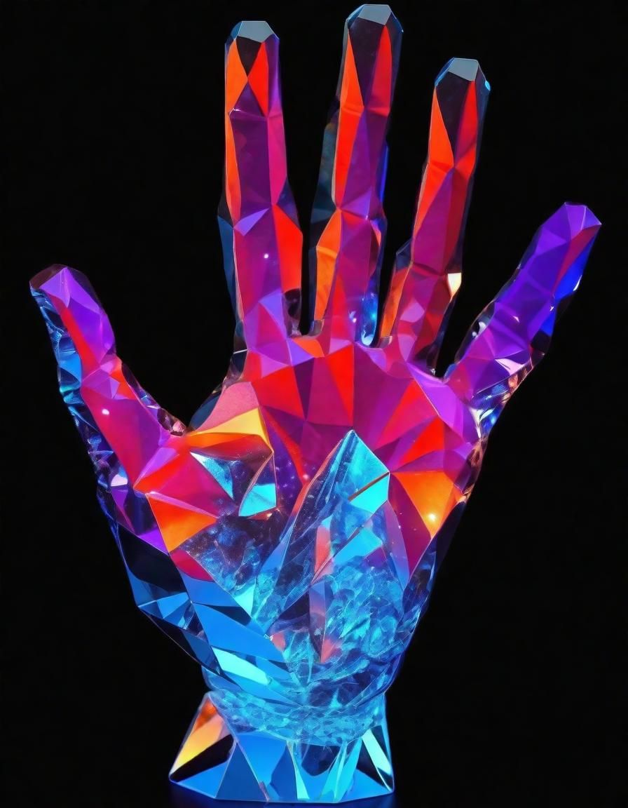 Blacklight Faceted Crystal Hand Sculpture, 3D Render