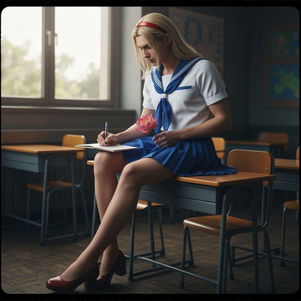 Man in Sailor Uniform Takes Notes in Classroom