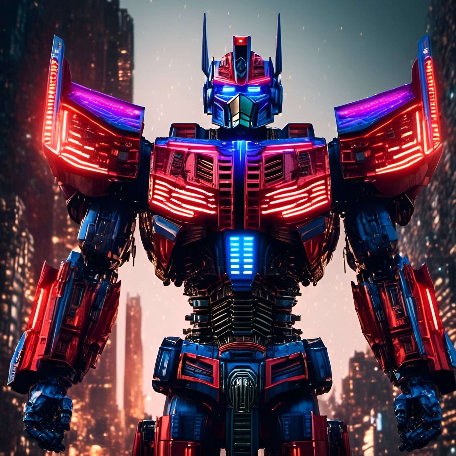8-bit Optimus Prime Portrait in Neon Armor