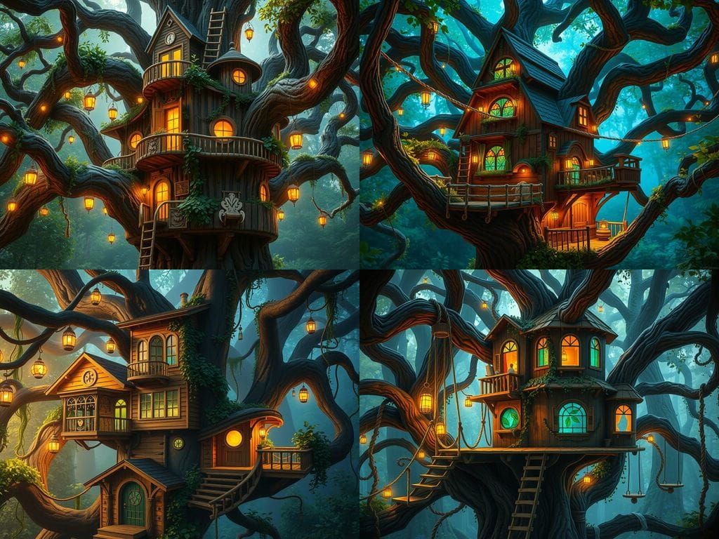 Magical Treehouse Amidst Ancient Forest Canopy