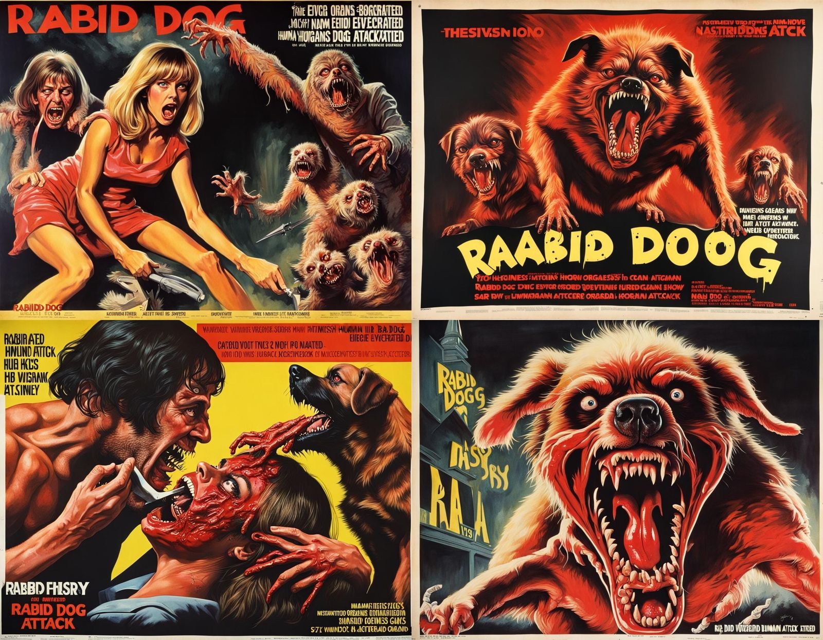 Rabid Dog Attack Horror Poster in 1970s Style