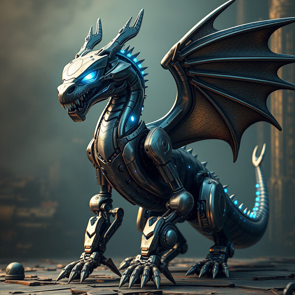 Majestic Mechanized Dragon Robot in Steampunk Style