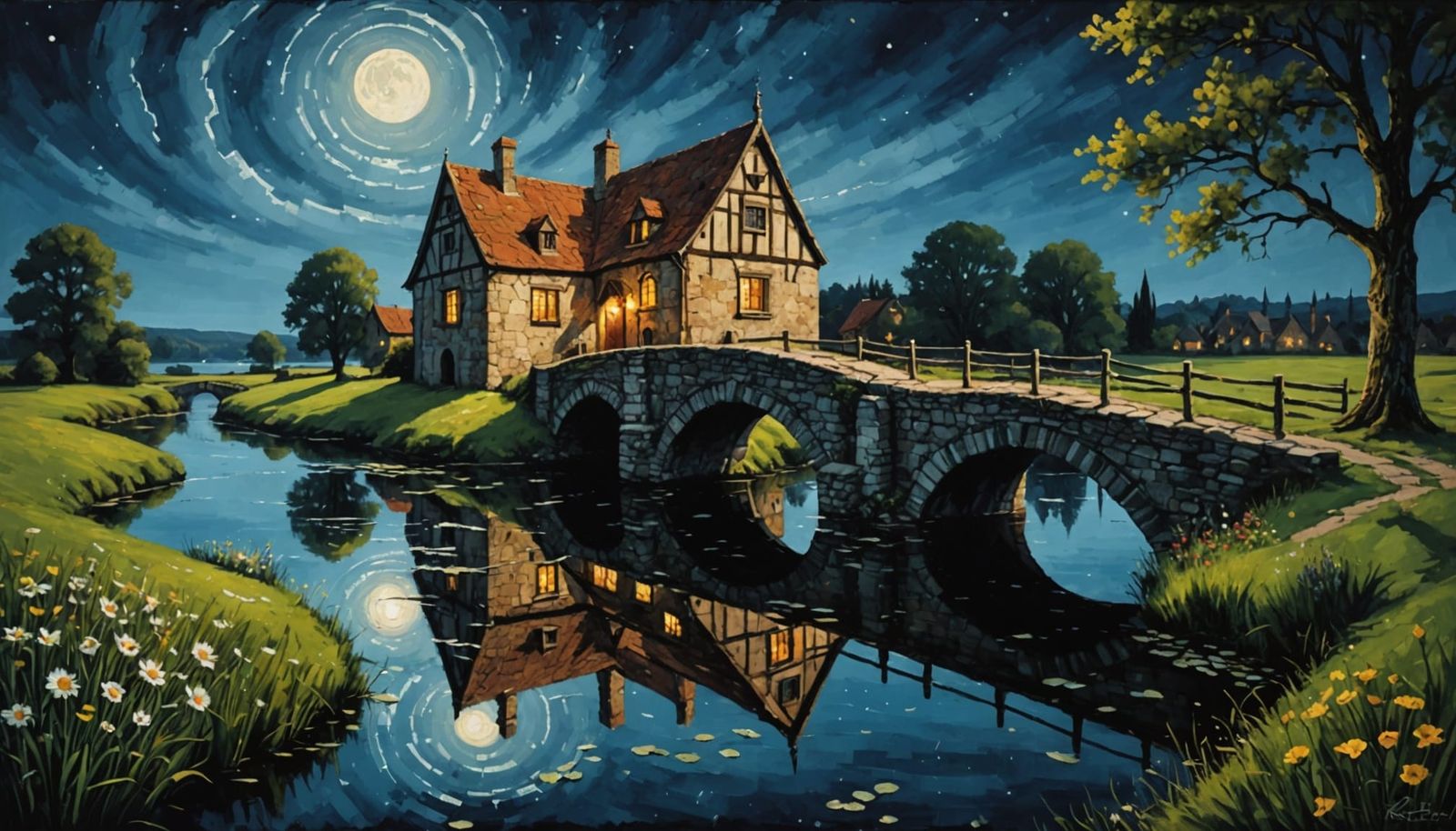 Vibrant River Reflections in a Distressed, Medieval Landscap...