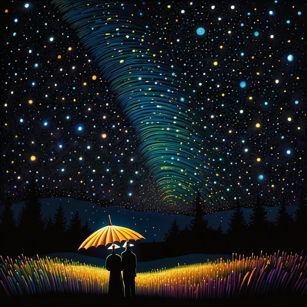 Celestial Night in Vibrant Light Painting Style
