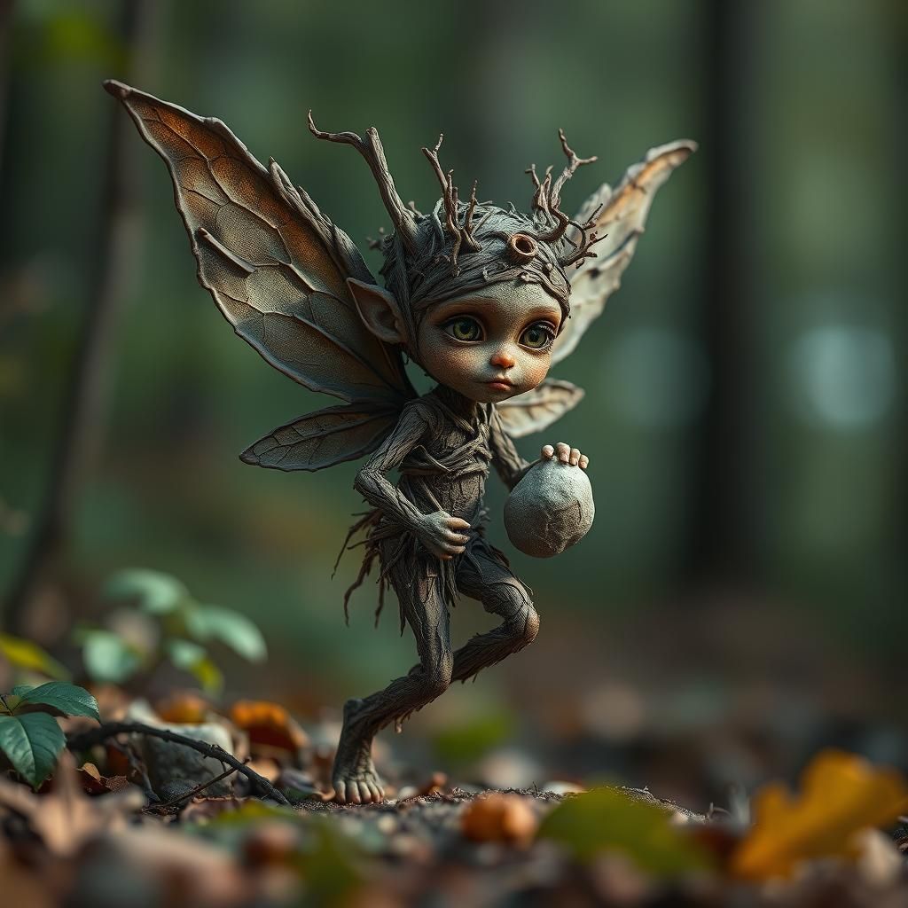 Hyperrealistic Tree Fairy Walking in Forest