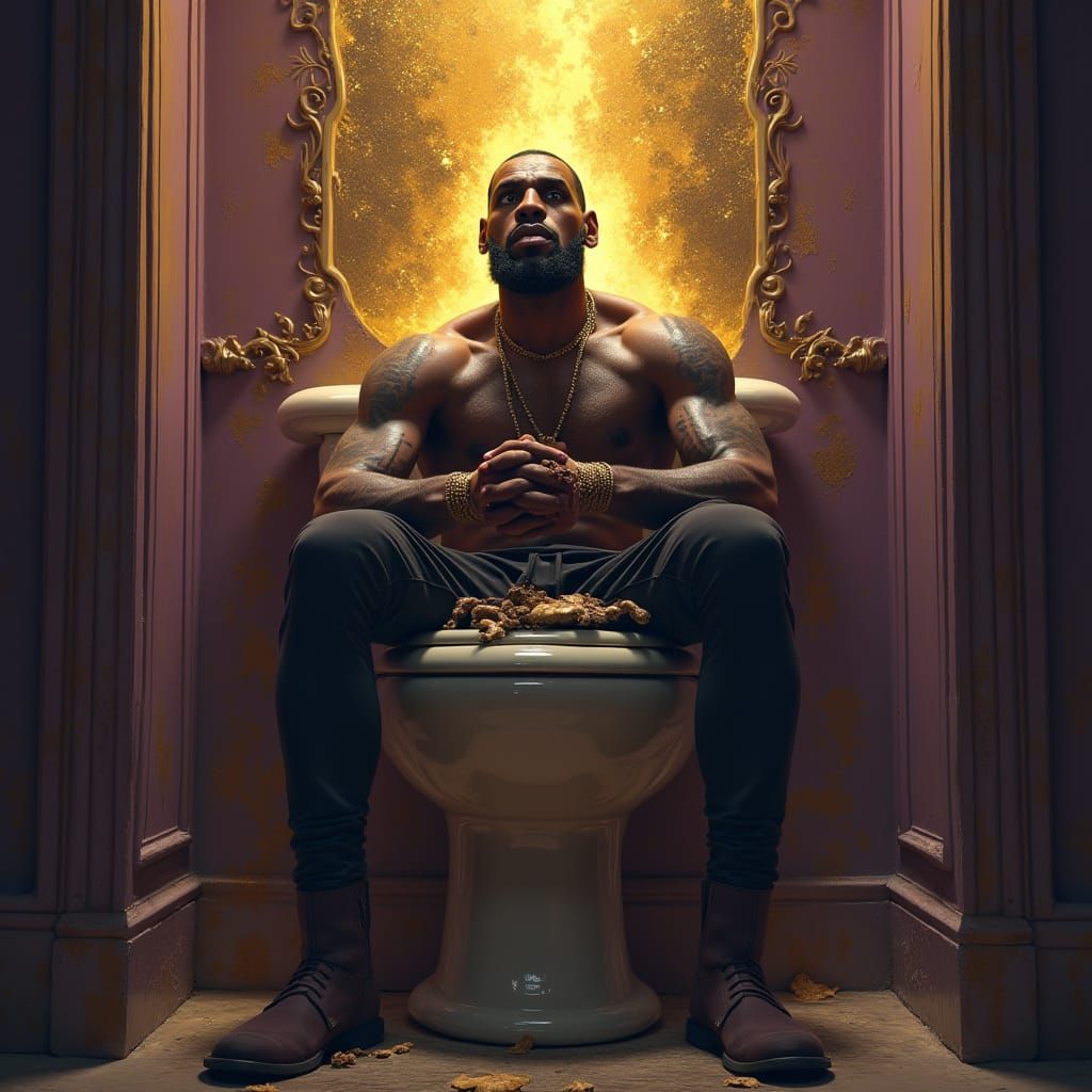 Lebron James in an Ornate Toilet: Hyperrealistic, Dark Fanta...