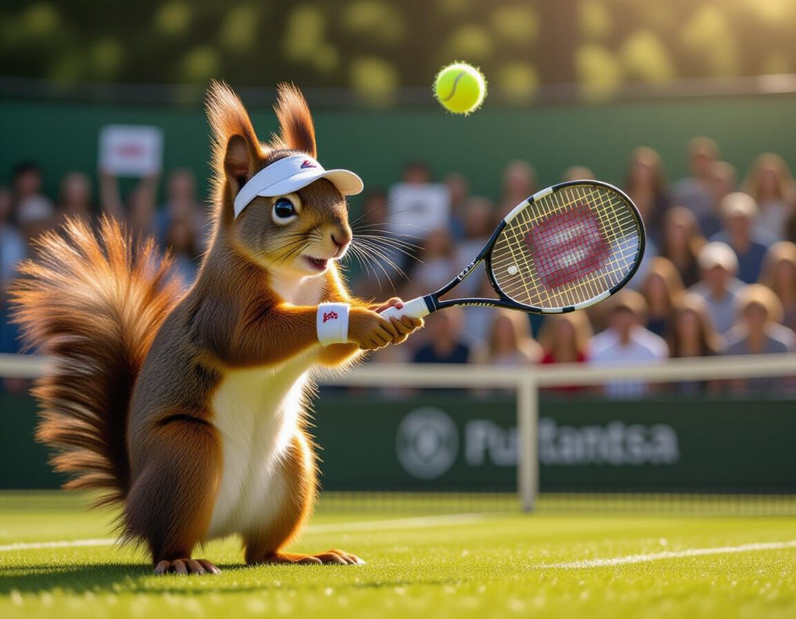 Red Squirrel Tennis Player in Wes Anderson Style