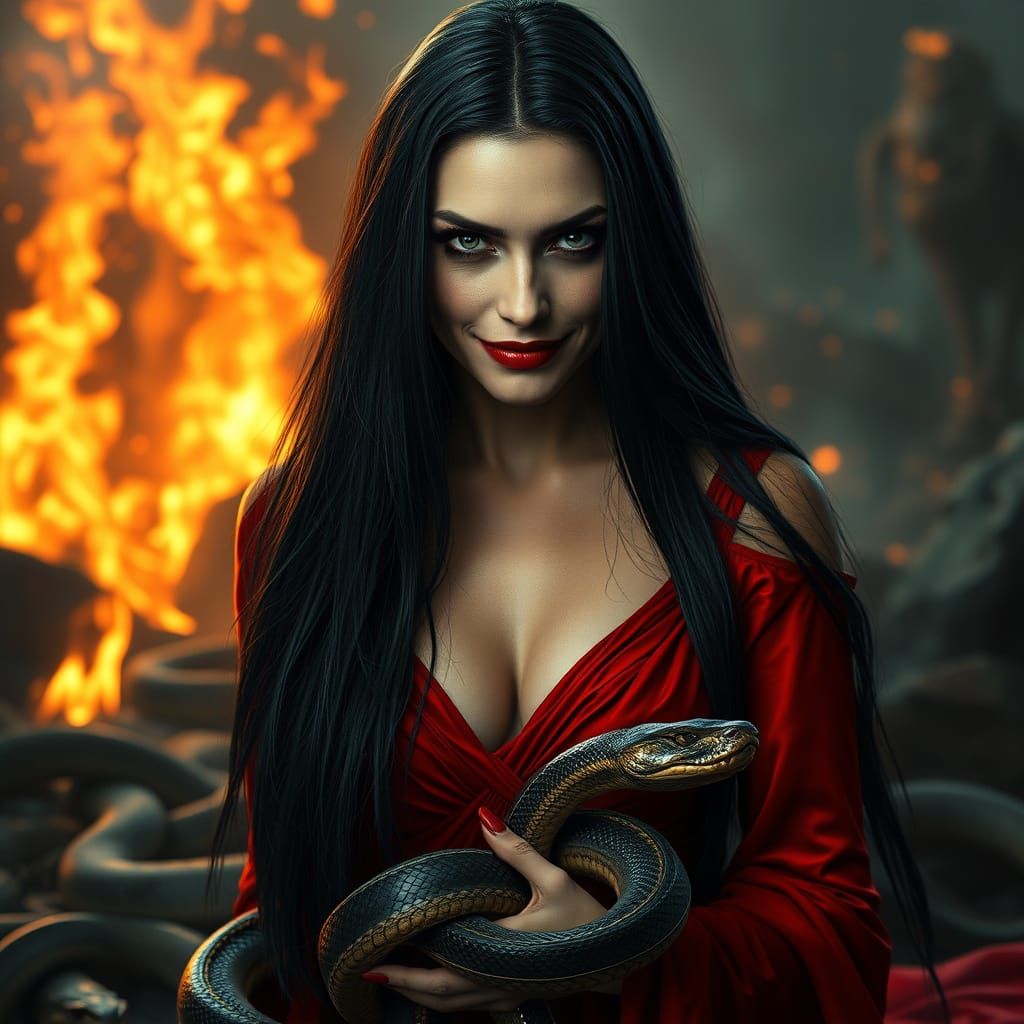 Sensual Demon Queen in Fiery, Dark Fantasy World