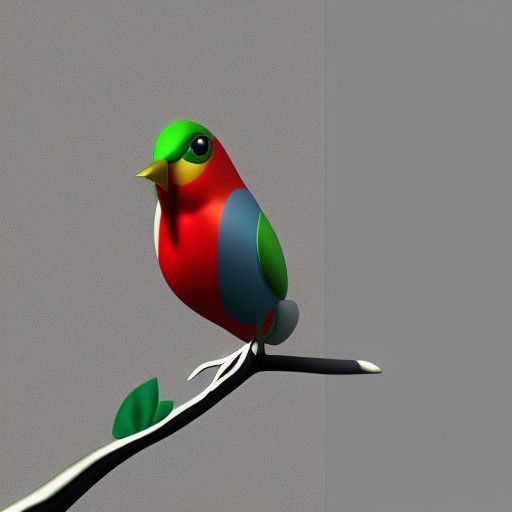 Sequined Bird on Feathered Tree, 3D Render