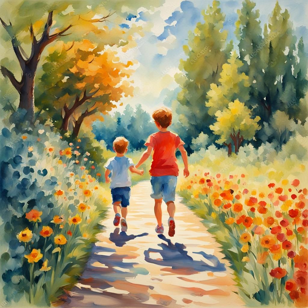 Joyful Reunion in Gouache Watercolor Style