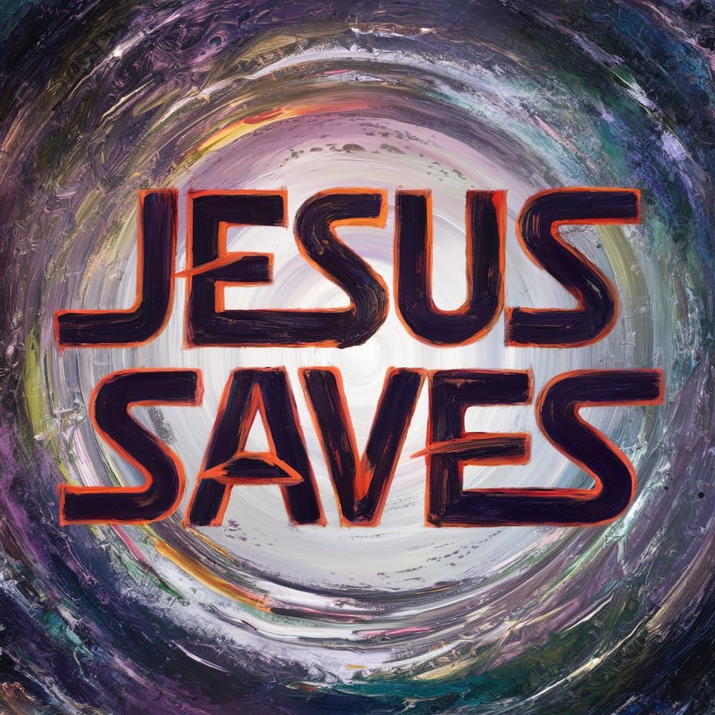 Neo-Impressionist Painting: "Jesus Saves" in Star Wars Font
