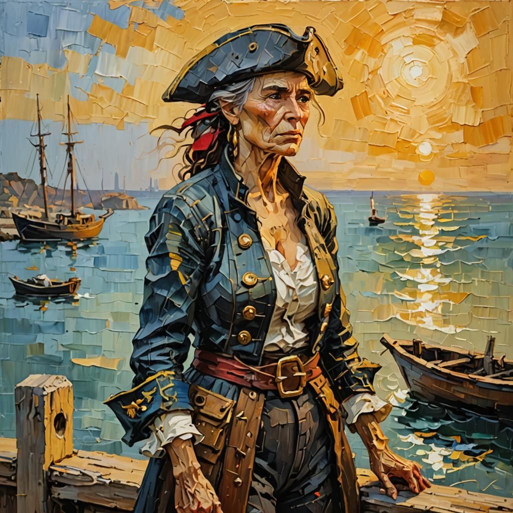Old Pirate Captain in Port Royal: Impasto Painting