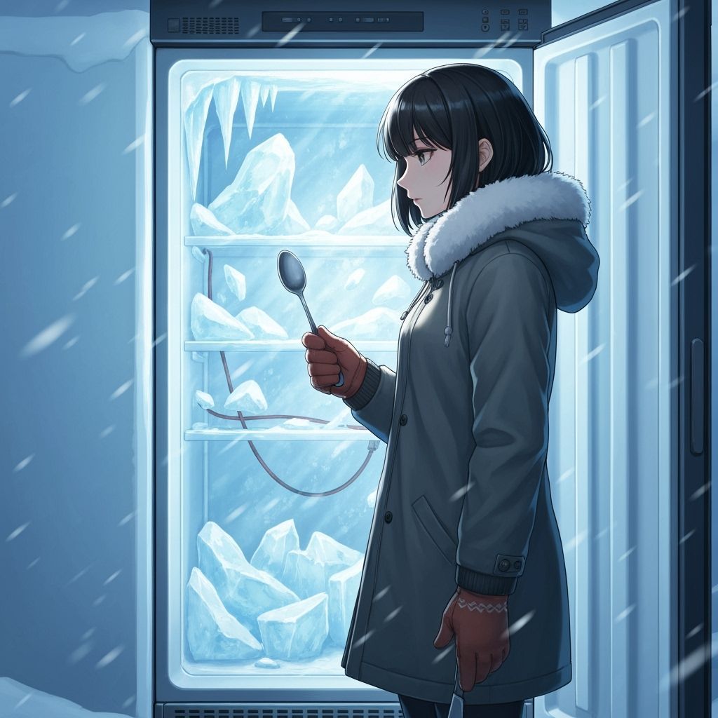 Anime Woman Battles Ice in Fantasy Refrigerator World