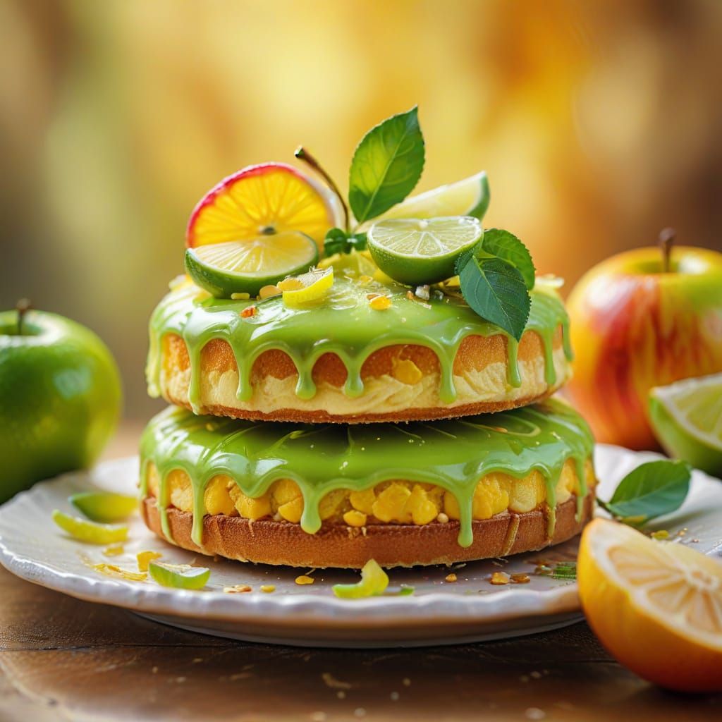 Delicious Apple Lime Gateaux in Oil Painting Style