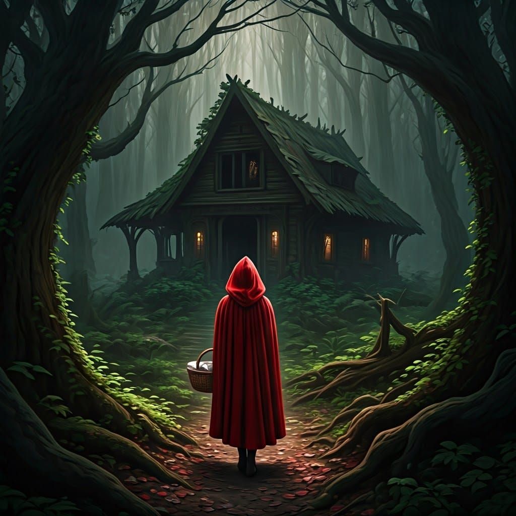 Little Red Riding Hood in Misty Forest
